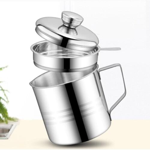 1.3LKitchen Cooking Tool Oil Filter Storage Can Grease Strainer Pot Oil Strainer Container Restaurant Dispenser Kitchen Supplies