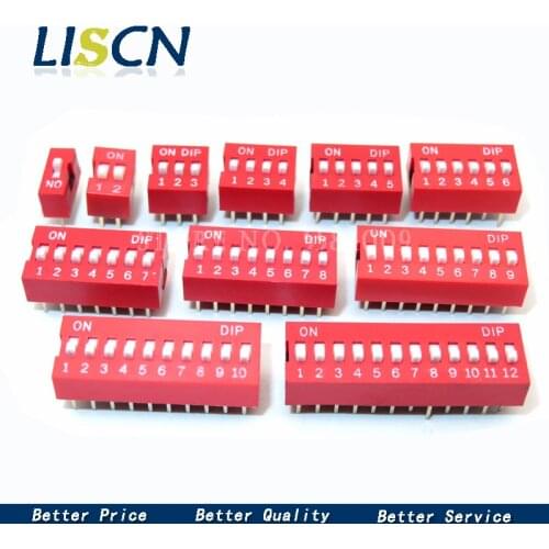 10PCS Slide Type Switch Module 1 2 3 4 5 6 7 8 9 10 12 Bit 2.54mm Position Way DIP Red Pitch Toggle Switch Red Snap Switch