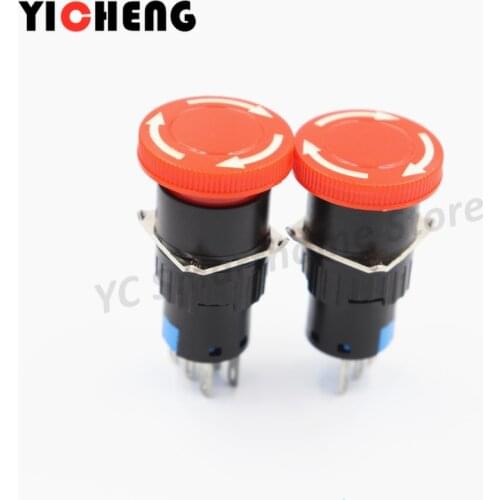2pcs 16mm emergency stop SPTD E-3-pin/ DPDT E-6 pin stop switch normally NO + NC emergency stop button switch red