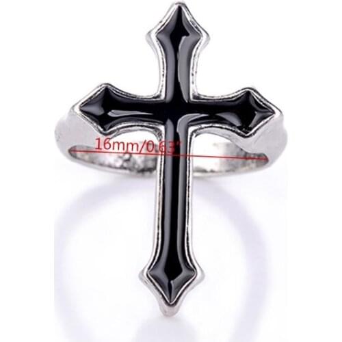 2 Pcs Vintage Black Big Cross Open Ring Trendy Gothic Metal Color Finger Rings