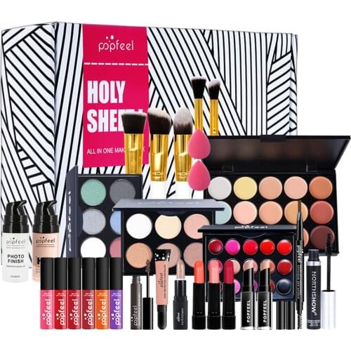 28pcs Professional Face Makeup Set Bridal Makeup Bag Eyeshadow Lipstick Eyebrow Concealer Powder Brush Complete Cosmetics Kit