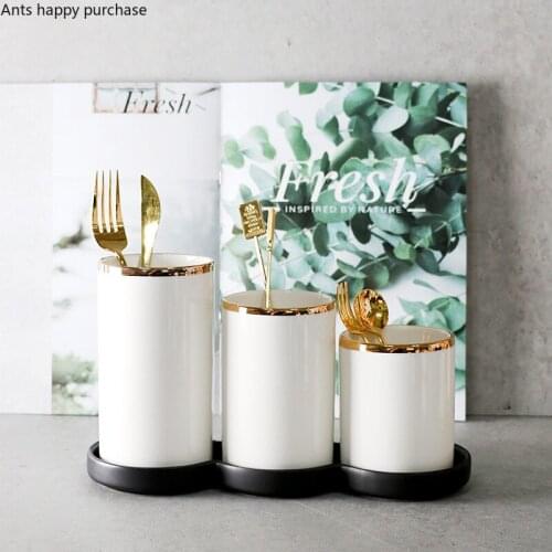Phnom Penh Ceramics Chopstick Holder Three-piece Suit Chopsticks Drain Rack Kitchen Supplies Tableware Storage Tank Organizer