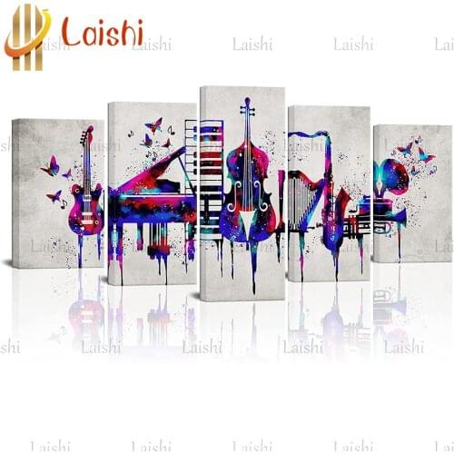 5pcs Hot Sale!Doodle musical instruments, piano and guitar, etc. Full Square Diamond Painting round Diamond Embroidery decor