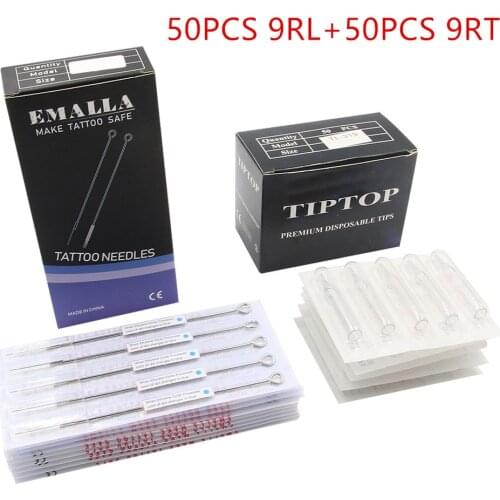 50 pcs 9RL Sterile tattoo needles 9R TIPTOP clear Tattoo Tips Kit Tattoo Disposable Needles and clear Tubes sent free shipping