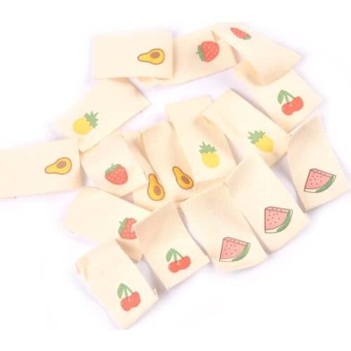 50Pcs Cotton Woven Fruits Printed Labels For Clothes Sewing Accessories Handmade Care Bags Garment Washable Tags DIY Supplies