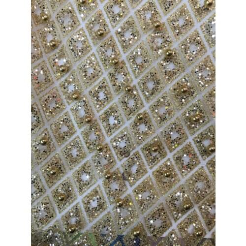 2018 High quality Crystal African lace glitter lace fabricfor wedding dress 5y SF45