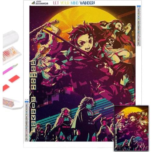 DIY Diamond Painting Demon Slayer Anime Picture of Rhinestones Full Diamond Art Mosaic Embroidery Cross Stitch Kits Home Decor