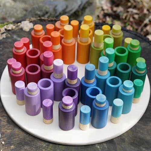 Large Set Rainbow Wooden Toys Nordic Wood Blocks Kids Creative Loose Parts Blocks Baby Montessori Educational Autism Sensory Toy