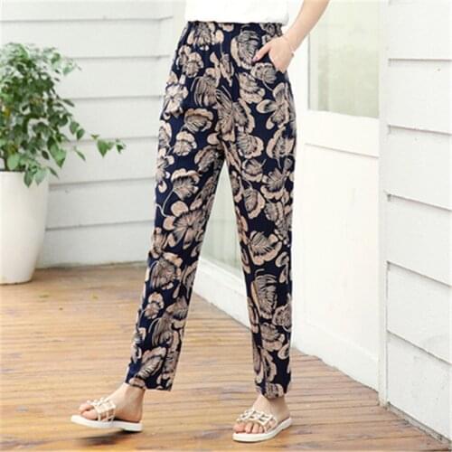 22 Colors 2021 Women Summer Casual Pencil Pants XL-5XL Plus Size High Waist Pants Printed Elastic Waist Middle Aged Women Pants