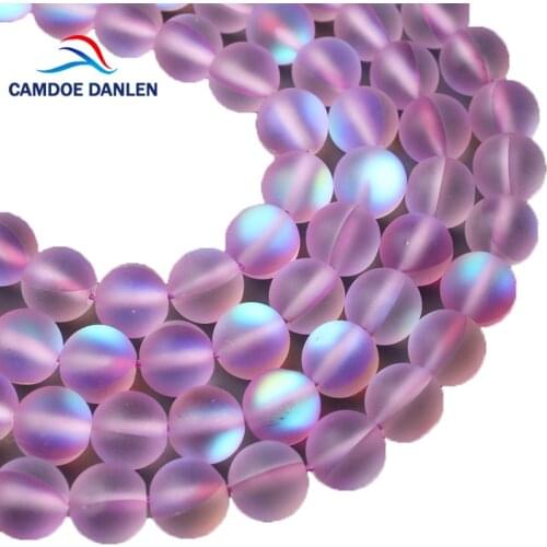 CAMDOE DANLEN Austria Purple Crystal Frosted Glitter MoonStone Round Beads 6 8 10 12MM Fit Diy Beads Jewelry Making Wholesale