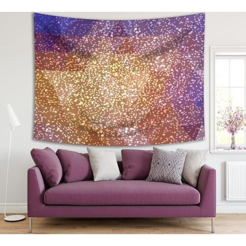 Tapestry Low Poly Illustration of Consisting Triangles and Snowflakes Holidays Romantic Artwork Purple Pink Yellow