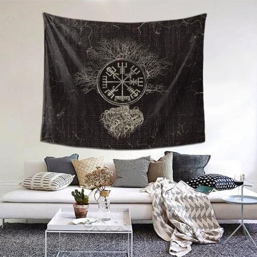 Vegvisir And Tree Of Life Tapestry Viking Runes Tapestry Wall Bedspread Bohemian Home Decor For Living Room