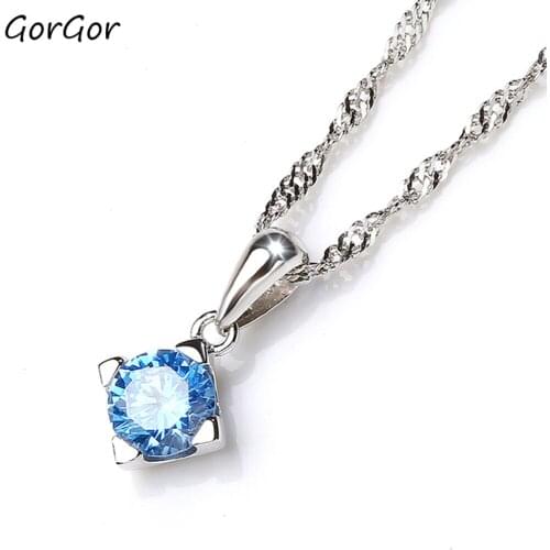GorGor Pendants Women 925 Sterling Pattern Rhombic Pendant White and Blue Zircon Exquisite Simplicity Engagement Jewelry A778