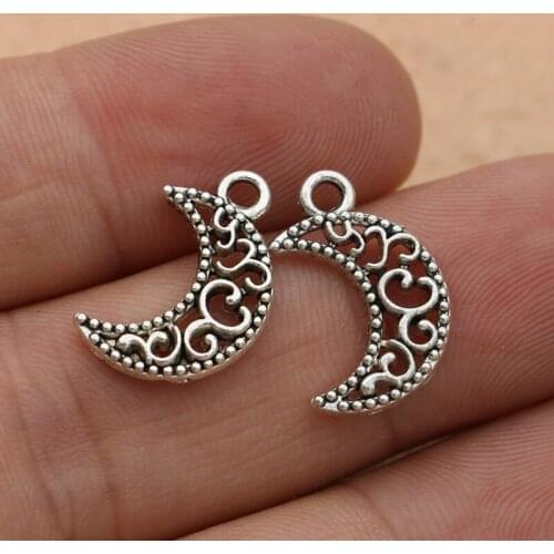 KJjewel Tibetan Silver Plated Moon Charms Pendants for Jewelry Making Bracelet Necklace DIY Jewelry Findings Craft 18x12mm
