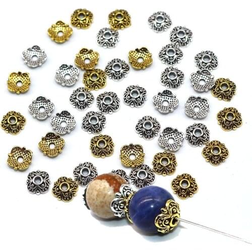 8mm 100/200pcs Metal Bead Caps Tibetan Silver Plated Bead Caps Beadwork Craft Charms for Jewelry Making Flower End Beads Caps
