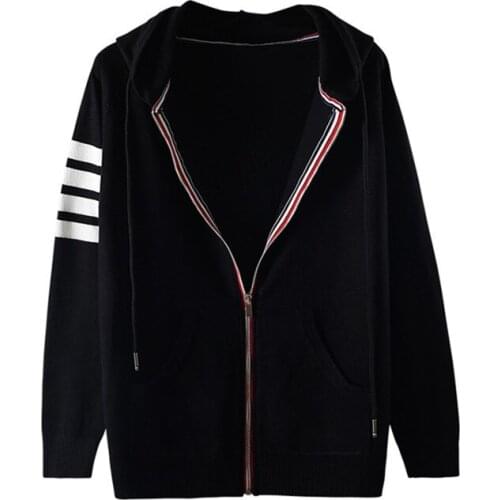Korean Fashion Women Striped Hoodies Female Long Sleeve Sweatshirt Black Gray Student Zip Up Tops Loose Casual Short Jacket Coat