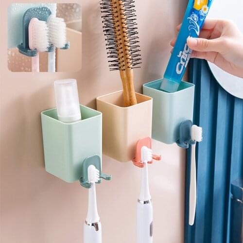 Creative Household Toothbrush Holder Toothpaste Storage Box Powerful Suction Cup Toiletries Wall Shelves Bathroom Accessories