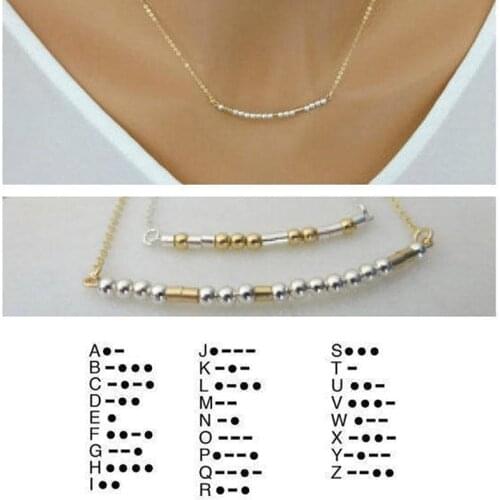 Morse Code Beaded Pendant Stainless Steel Necklace Mens and Womens Bead Collar Fashion Creative 2021 New Jewelry Gift