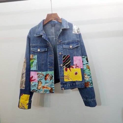 Fashion Heavy Industry Sequins Hand-Applied Irregular Denim Jacket Women 2021 Spring Summer Korean Loose Jeans Coat Female A845