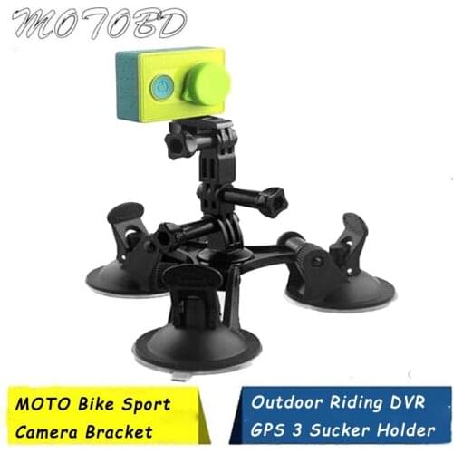 Powerful Three Suction Cup Holder for Go Pro Hero4/3+ Yi SJ4000 SJ5000 Outdoor Bracket Sports Camera GPS DVR Accessories