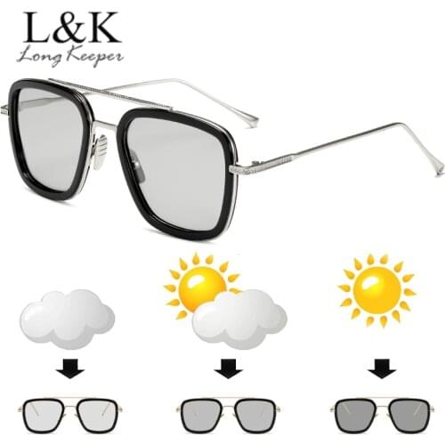 Photochromic Sunglasses Men Brand Design Tony Stark Iron Man Sun Glasses Women Square Change Color Punk Driving UV400 Goggles
