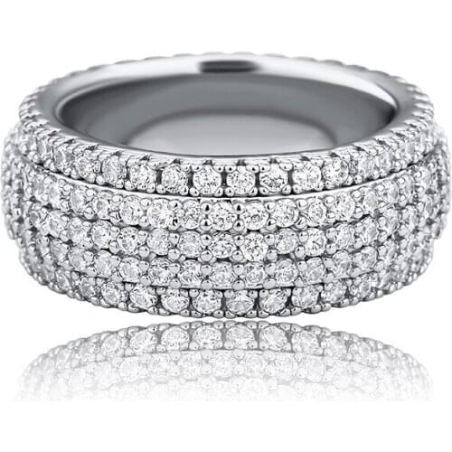 New Fashion Charm Hip Hop Jewelry 5 Rows CZ Stone Paved Bling Iced Round Finger Rings for Men Women Rapper Gifts for Men Women