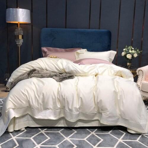 New Luxury Solid 100S Egyptian cotton Embroidery Bedding sets Queen King Royal Duvet cover Bed sheet set Pillowcases 4pcs White