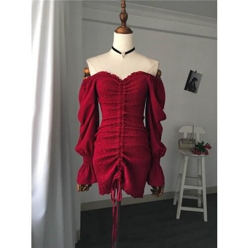 Spring Summer Dress Woman Party Night Long Sleeve Vestido Sexy Off Shoulder Bodycon French Backless Ladies Mini Vintage Clothes