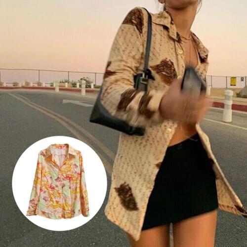 2 Colors Casual Shirt Turn-down Collar Long Sleeve Light Color Printed Thin Single-breasted Summer Blouse for Vacation 2021