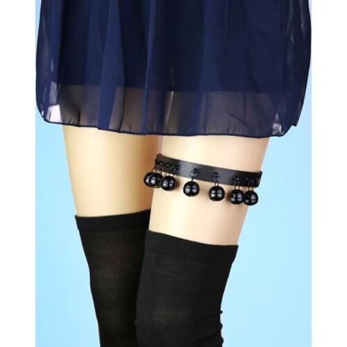New Design sense Harajuku hip-hop cosplay rock animation personality black bells garter belt soft sister disco leg ring