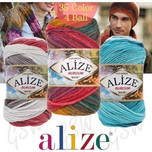 Patterned Hand Knitted Yarn (4 Ball) 32 Color Options 210 Meters(100gr) hand Knitting Yarn Ball + Alize Burcum Batik - Acrylic - Shawl - Scarf - Beret - Blanket - Cardigan - Dress - Warm - Winter -Made In Turkey - DIY