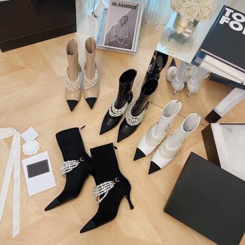 2021 Newest Winter Shoes Woman Elegant Genuine Leather Mid-Calf Boots Woman Pointed-Toes Thin Heels Boots Woman Sapato Feminino