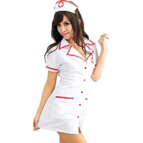 Sexy Nurse Costume Set 2018 Women Sexy Lingerie Hot White Nurse Uniform Cosplay For Women Erotic Costume Tempt V-Neck Dress 50