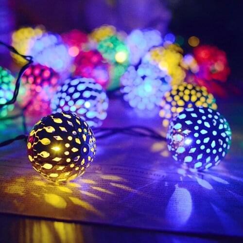 LED light string hollow Moroccan ball Christmas lantern iron art ball romantic room decoration