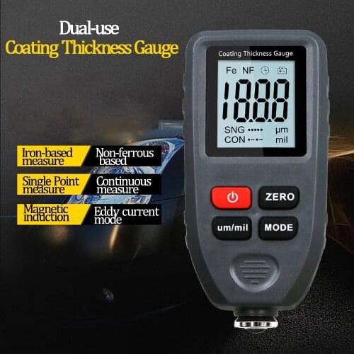 Coating thickness gauge 0.1um / 0-1300 automotive paint film thickness tester for measuring iron and aluminum paint plating tool