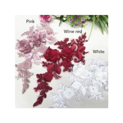 Wine Red White Car bones Flower Wedding Lace Handmade Diy Bride Tiara Material lace Accessories 2pcs/pack