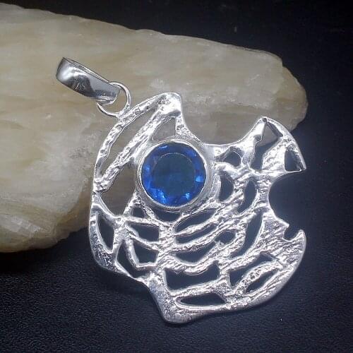 Gemstonefactory Jewelry Big Promotion 925 Silver Sparkle Ocean Blue Topaz Fashion Women Ladies Gifts Necklace Pendant 0573