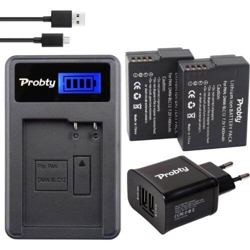 PROBTY 2PCS DMW-BLC12 DMW BLC12 Battery + LCD Charger For Panasonic DMW-BLC12PP FZ200 FZ1000 DMC-G5 DMC-G6 GH2 V-LUX4 G5 G6