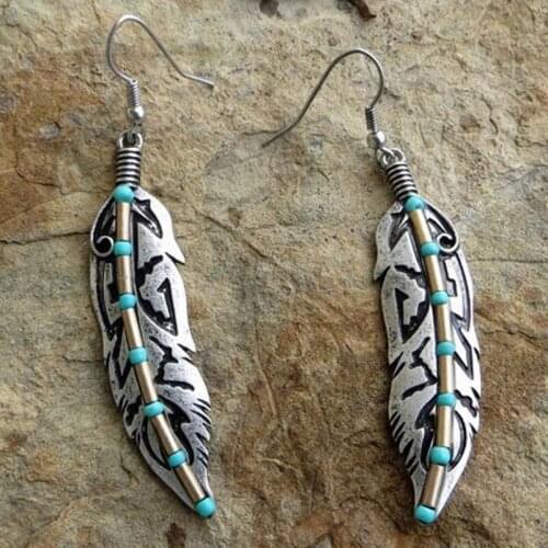 Charming 925 Sterling Natural Gem Stone Turquoises Feather Hook Dangle Earrings Women Party Anniversary Jewelry