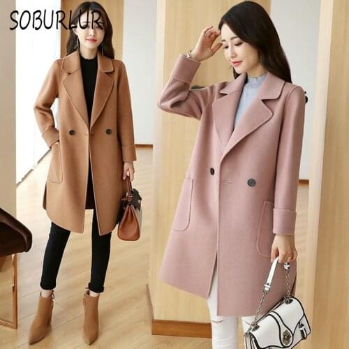 Women Woolen Coat Commute Mid-length Coat 2021 Autumn Winter New Korean Loose Long Sleeve Jacket Double Breasted Wool Coat
