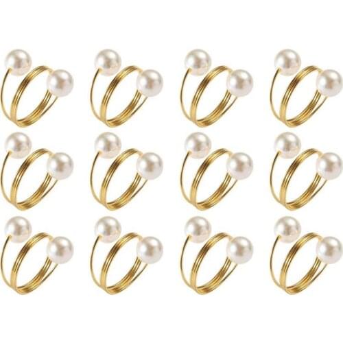 12 Pcs Double-Pearl Napkin Rings, Napkin Holders, Serviette Buckle for Wedding Reception, Festivals, Banquet