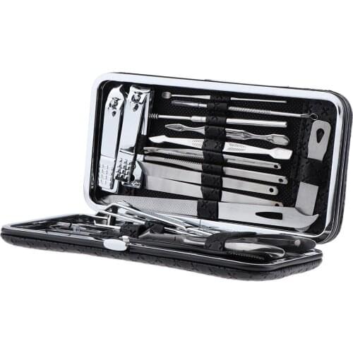 20Pcs Professional Manicure Pedicure Tools Kit Nail Clipper Cutter Cuticle Multi-use Grooming Kit with Black PU Leather Case
