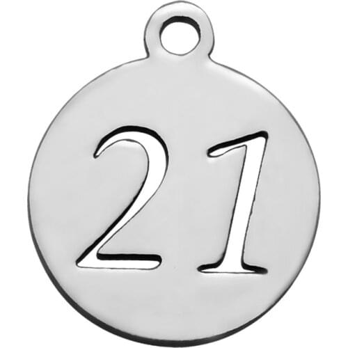 316l Stainless Steel DIY Normal Polished Hollow NO. 21 Charms Floating Pendants for Bracelet Necklace Jewelry Making