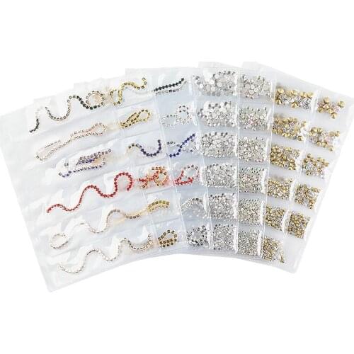 6 Grids Mixed Resin Round Flat Nail Art Rhinestones Nail Decoration Metal Chain Caviar Mini Steel Ball DIY Art Accessories