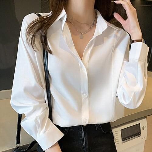 Long Sleeve White Blouse Blouse Women Blusas Mujer De Moda 2021 Turn Down Collar Office Chiffon Blouse Women Shirt Tops E451
