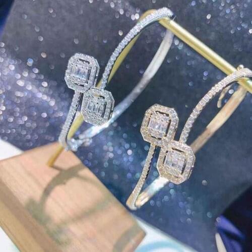 HIBRIDE Shining AAA+ Zircoina Bangle for Woman Dress Trendy Exquisite Micro Pave CZ Crystal Bracelet Bangle Party Gift B-31