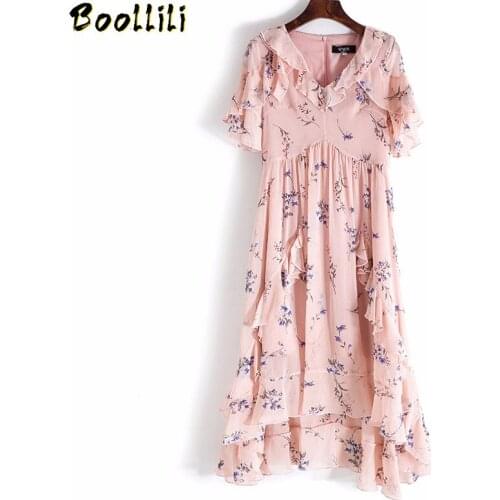Boollili Summer Dress 2020 Chiffon Floral Dress for Women Clothes 2020 Vintage Korean Pink Dress Elegant Ladies Dresses Vestidos