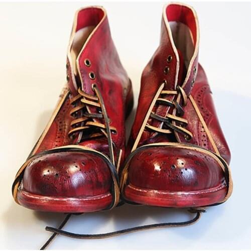 American Retro Vintage Fashion Genuine Leather Boots Men Brand Luxury Wine Red High Quality Dress Shoes Casual Warm Boots