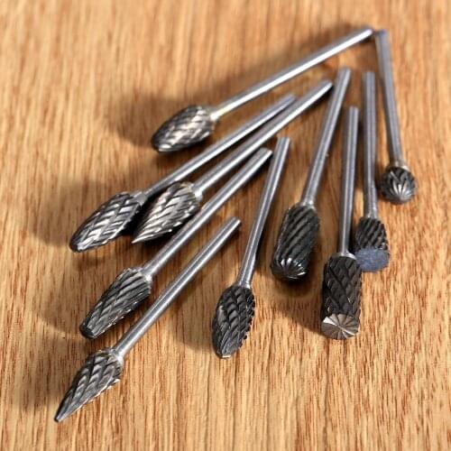 10pcs 2.34*6mm Double Cut Tungsten Steel Solid Carbide Burrs Rotary Files Diamond Grinding Die Grinder Drill Milling Carving Bit