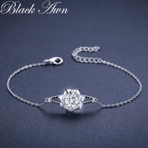 [Black Awn] Hot Flower 925 Sterling Silver Charm Bracelet Women Wedding Jewelry B002
